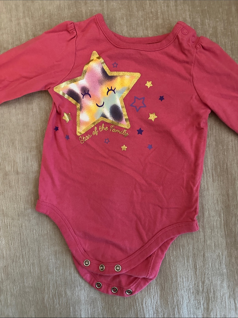 Garanimals Pink Long-Sleeve Star Applique Bodysuit